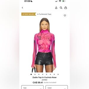 AFRM Zadie Turtleneck Top in Fuchsia Rose Floral